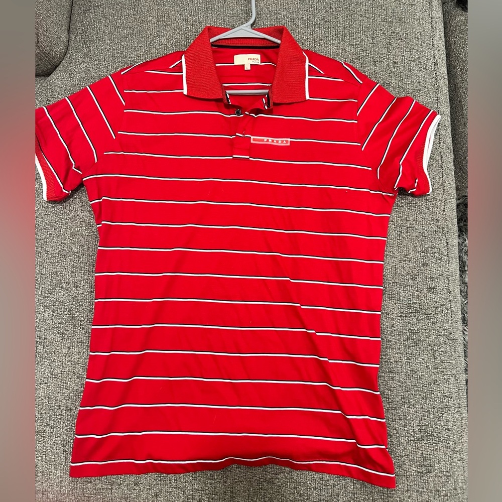 Prada striped  polo shirt  Men red size large